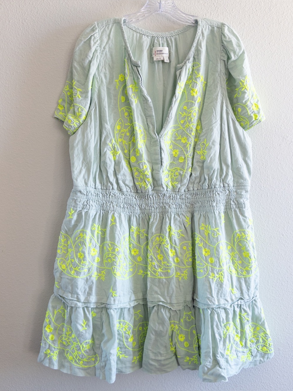 Anthropologie Somerset Embroidered Linen Mini Dress size 2X